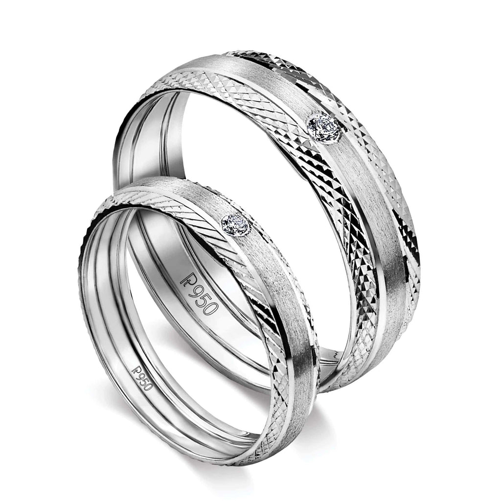 Jewelove™ Rings Platinum Love Bands with Single Diamonds and a Unique Texture JL PT 598