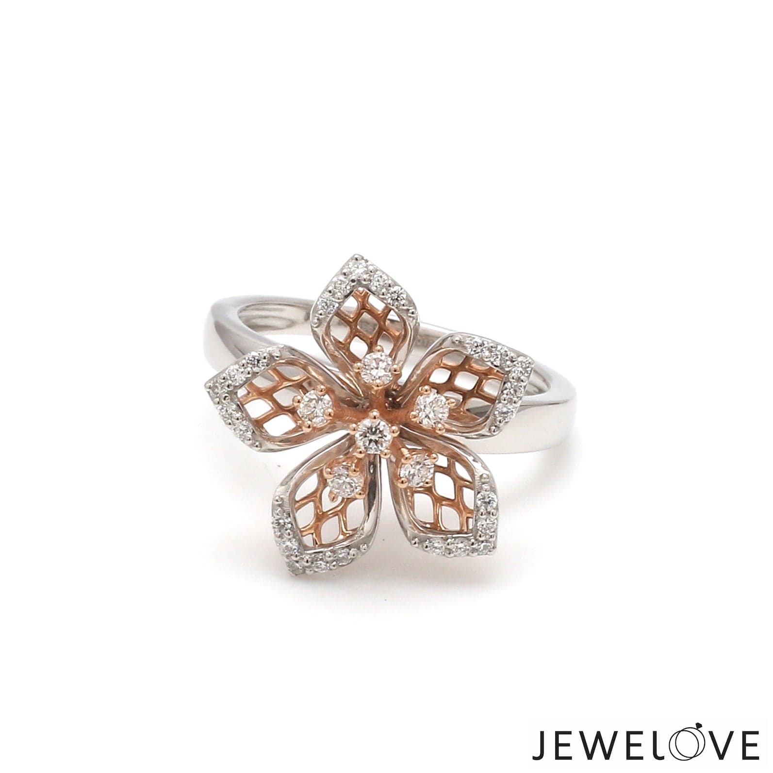 Jewelove™ Rings Platinum Pink Flower with Diamonds Ring for Women JL PT 1311