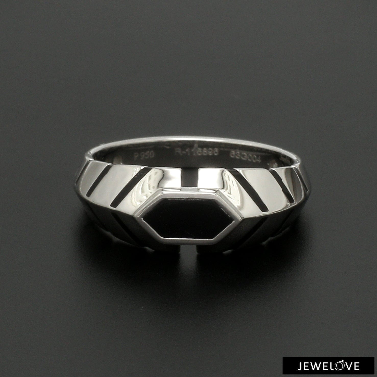 Jewelove™ Rings Men's band only Platinum Ring with Black Enamel for Men JL PT 1310