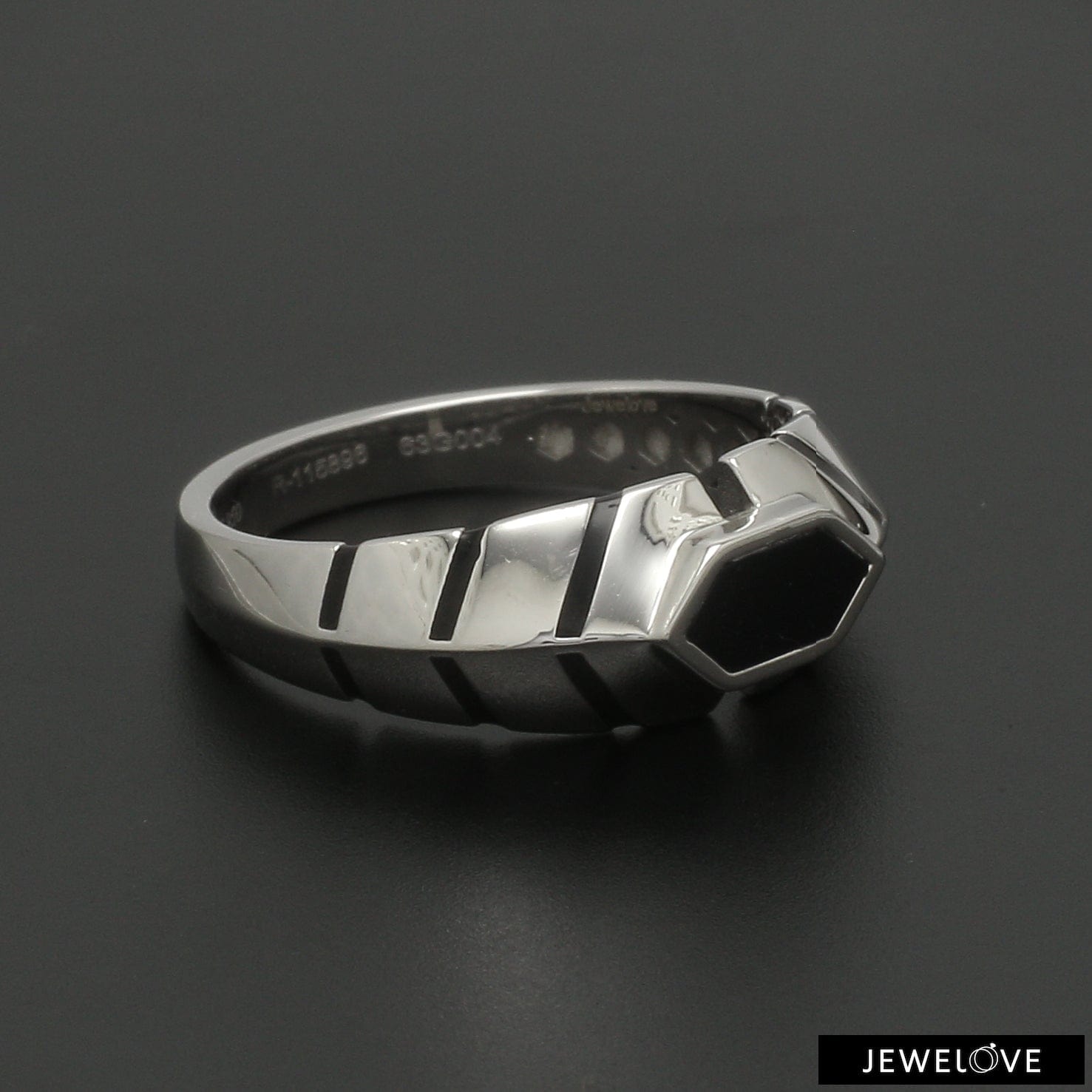 Jewelove™ Rings Men's band only Platinum Ring with Black Enamel for Men JL PT 1310