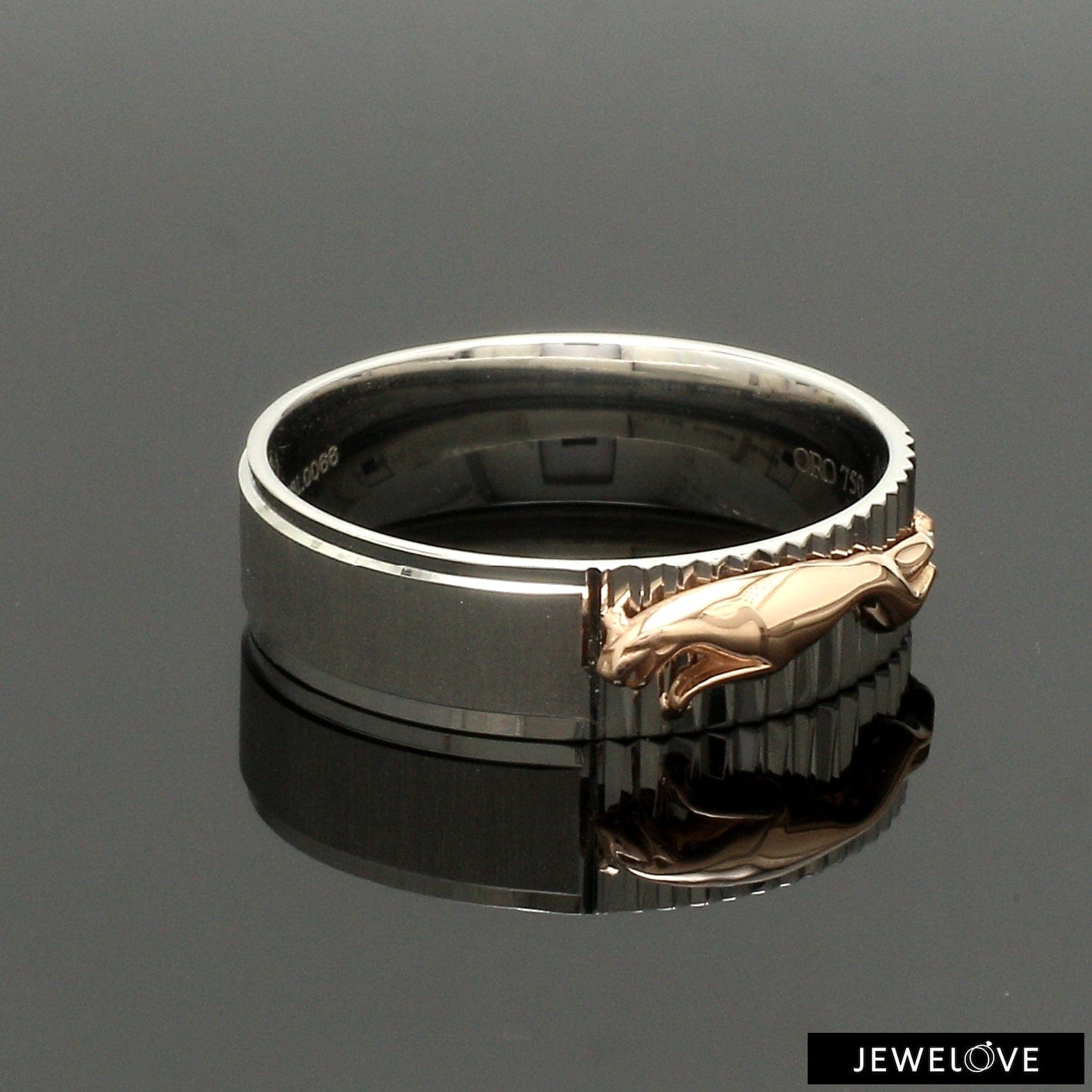 Jewelove™ Rings Men's Band only Platinum Ring with Rose Gold Jaguar for Men JL PT 1308