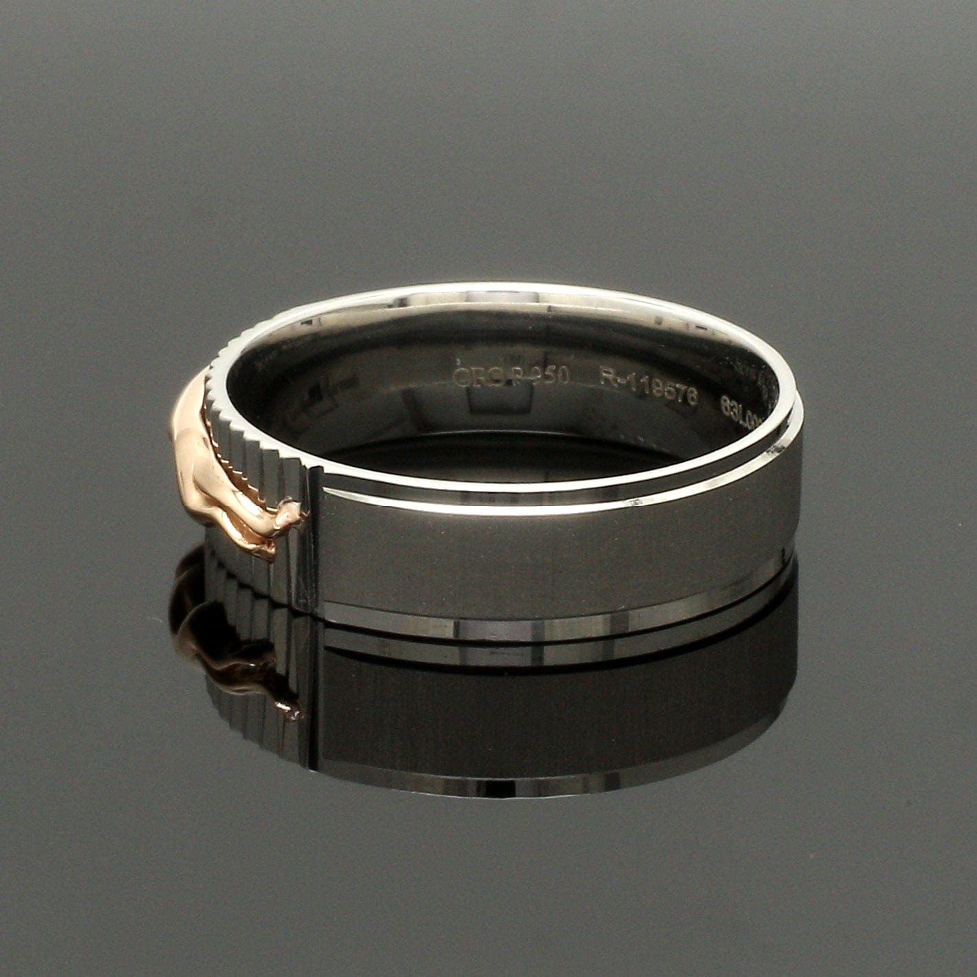 Jewelove™ Rings Men's Band only Platinum Ring with Rose Gold Jaguar for Men JL PT 1308