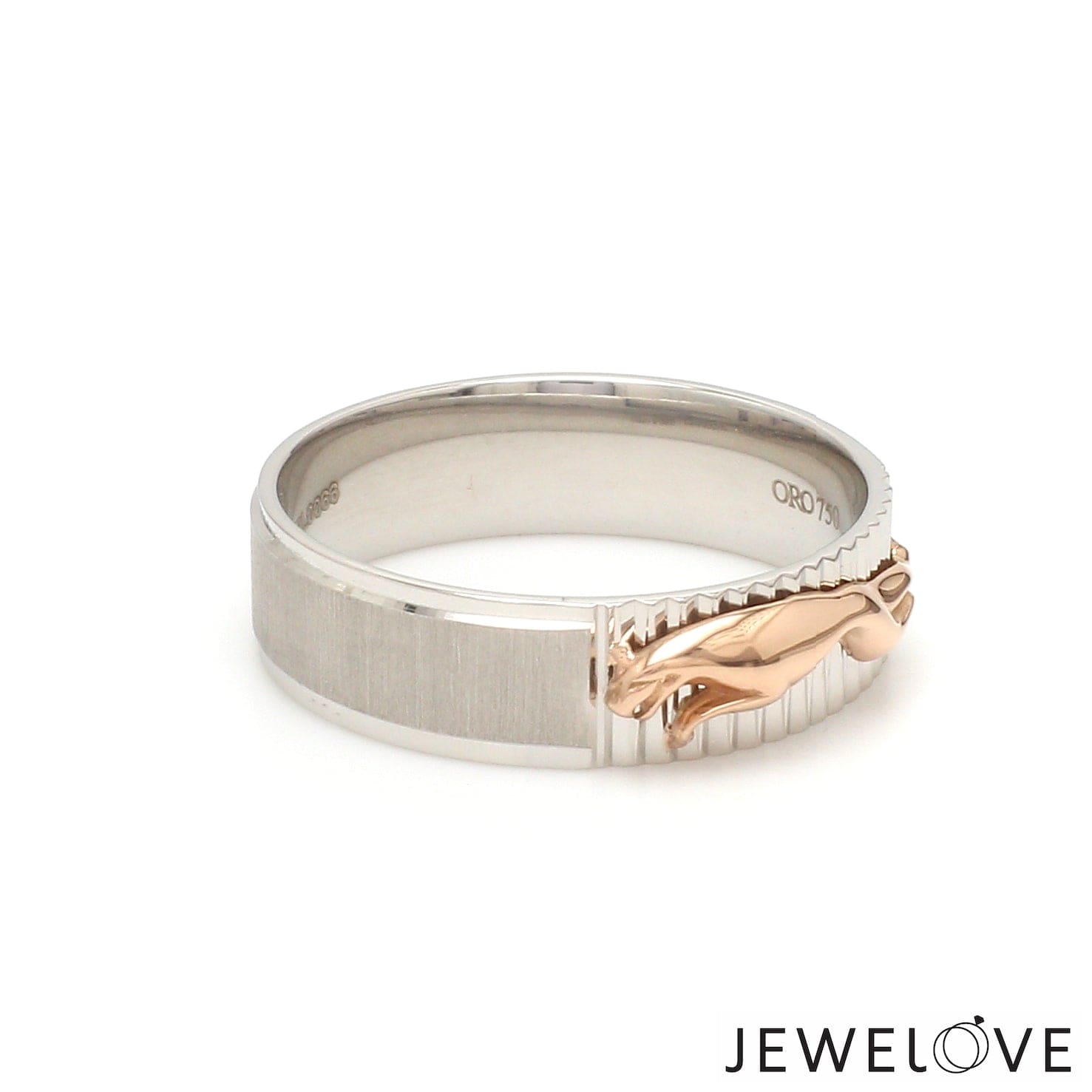 Jewelove™ Rings Men's Band only Platinum Ring with Rose Gold Jaguar for Men JL PT 1308