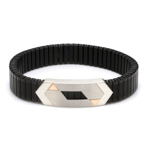 Jewelove™ Bangles & Bracelets Platinum & Rose Gold Black Band Bracelet for Men - Flexible JL PTB 1088