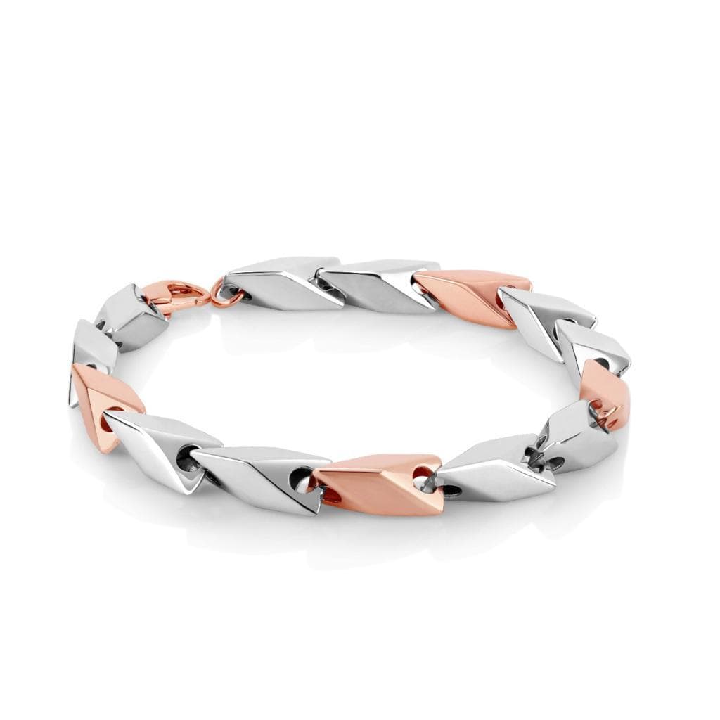 Rhodium plated 925 Sterling silver Zirconia & Rose gold link detail br –  Rubans