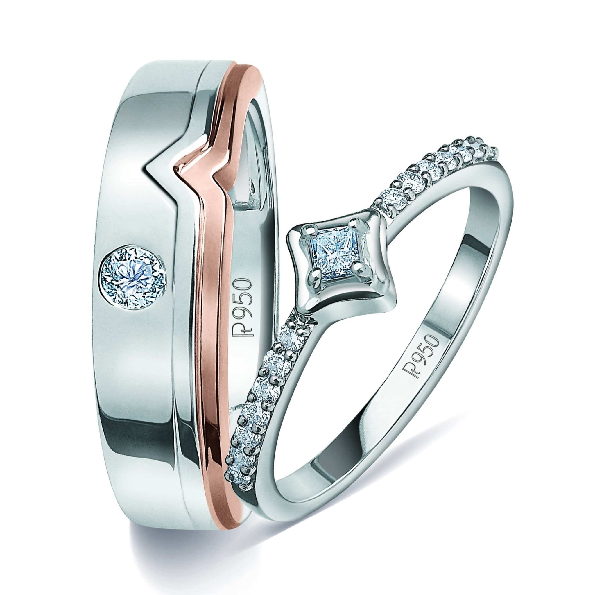 Jewelove™ Rings SI IJ / Both Platinum & Rose Gold Couple Rings with Diamonds JL PT 935