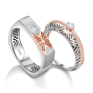 Jewelove™ Rings Platinum & Rose Gold Couple Rings with Single Diamonds JL PT 952