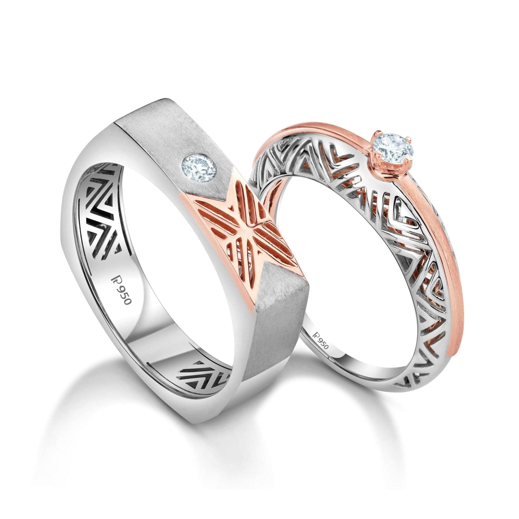 Jewelove™ Rings Platinum & Rose Gold Couple Rings with Single Diamonds JL PT 952