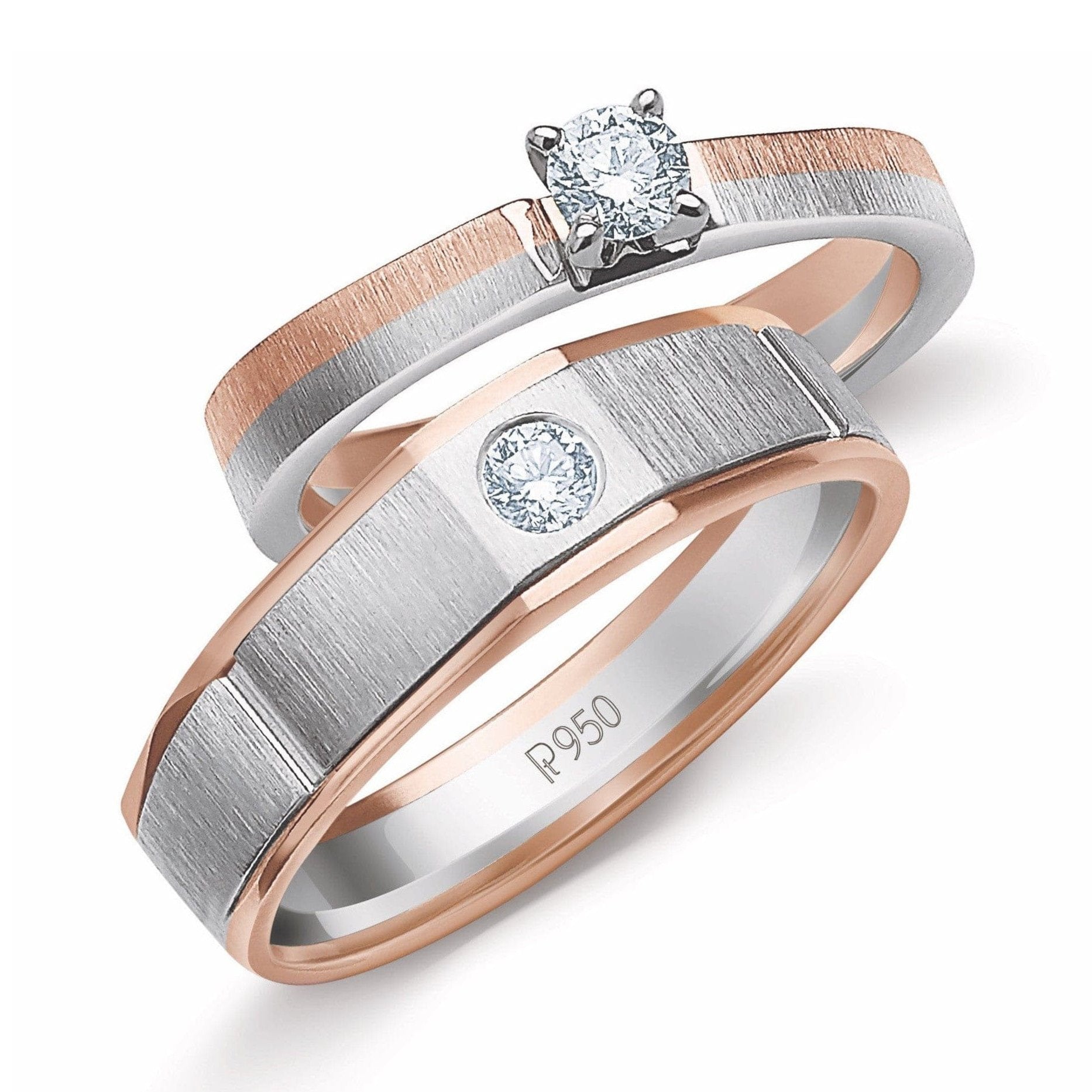 Jewelove™ Rings Platinum & Rose Gold Couple Rings with Solitaires JL PT 901