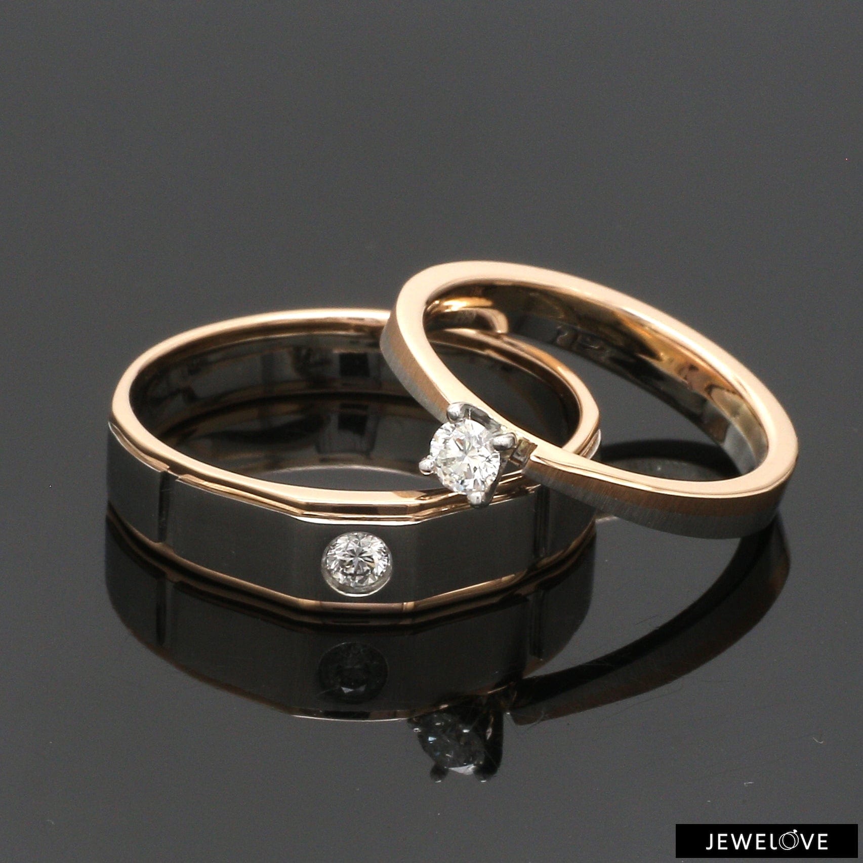 Jewelove™ Rings Platinum & Rose Gold Couple Rings with Solitaires JL PT 901