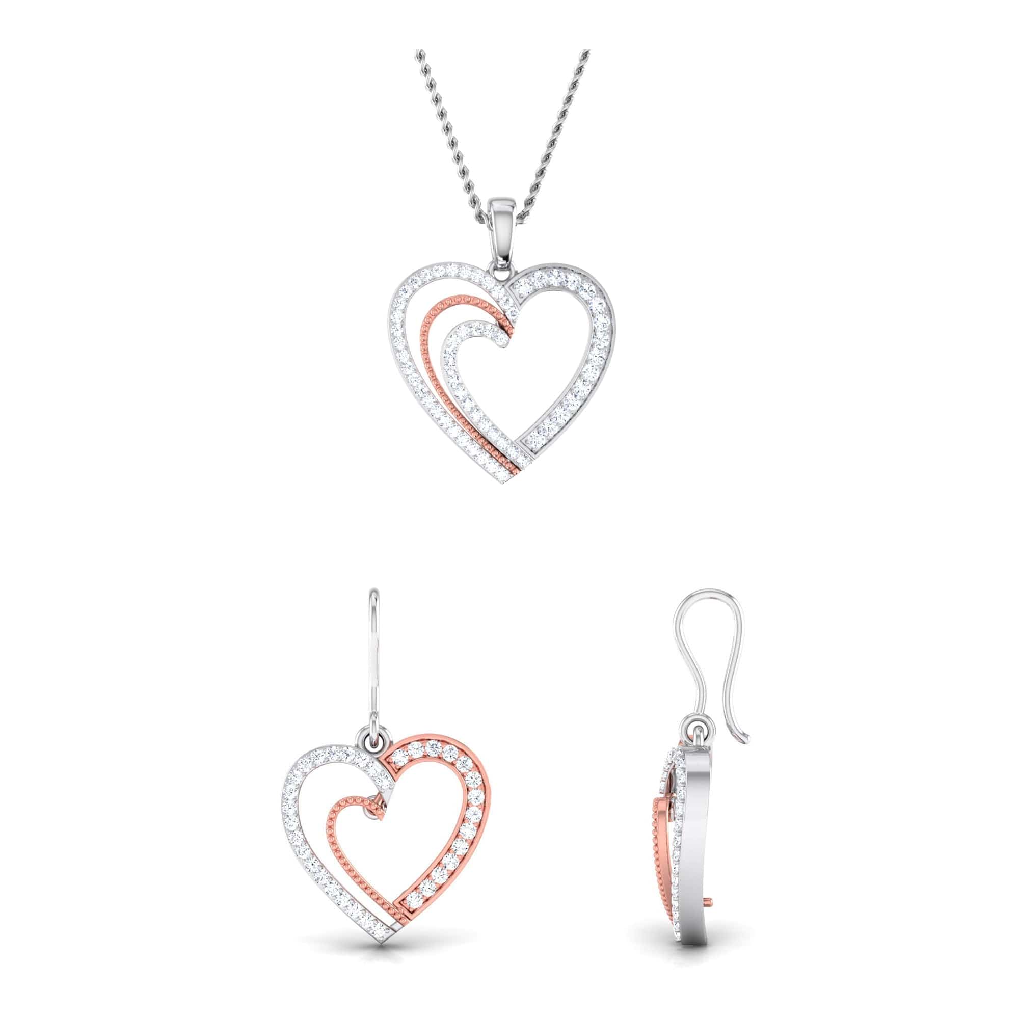 Jewelove™ Pendants & Earrings SI IJ / Rose Gold Platinum & Rose Gold Hearts & Diamonds Pendant Set JL PT P 8063