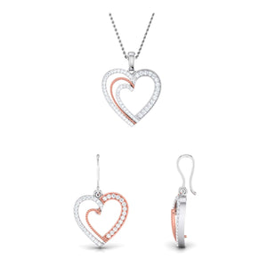 Jewelove™ Pendants & Earrings SI IJ / Rose Gold Platinum & Rose Gold Hearts & Diamonds Pendant Set JL PT P 8063