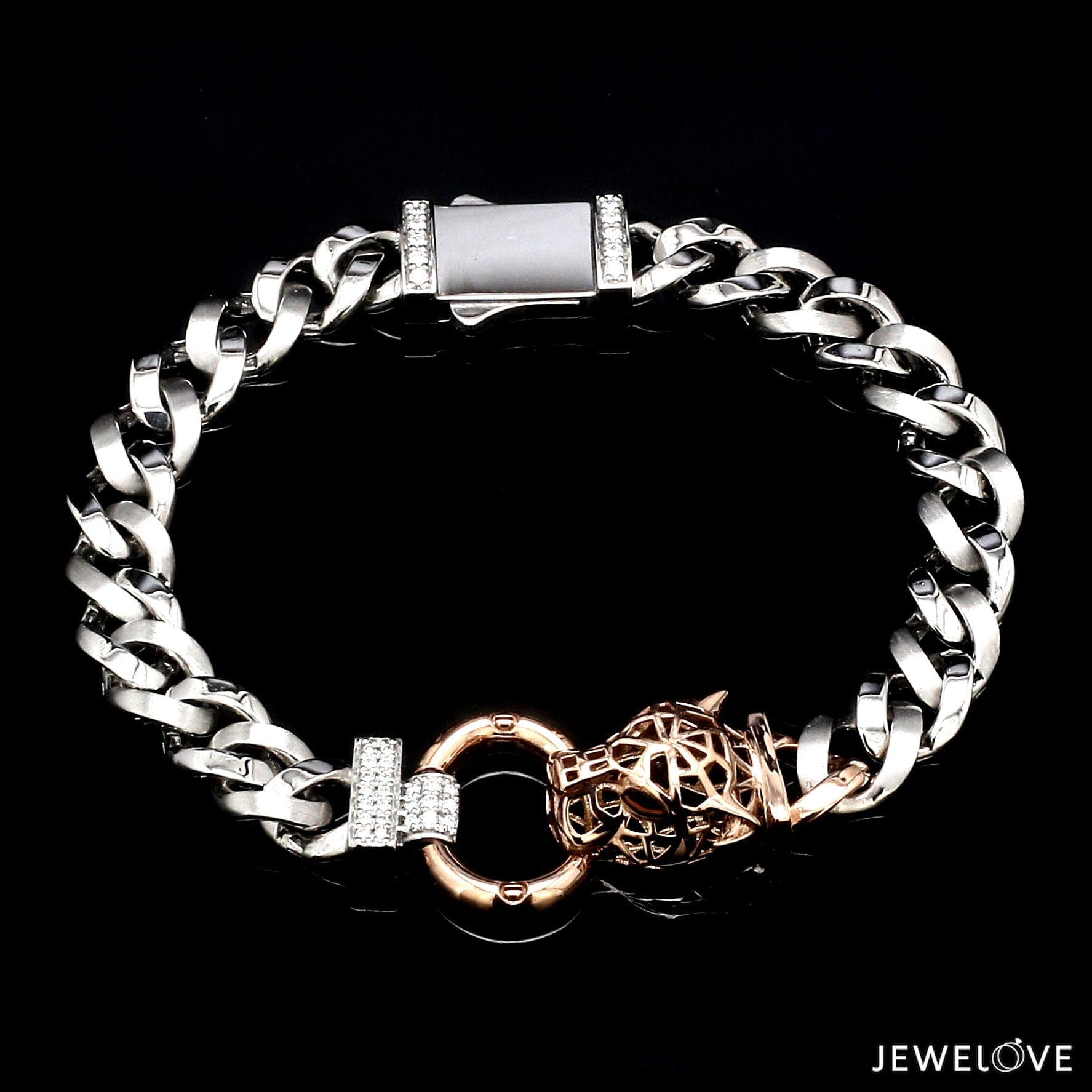 Jewelove™ Bangles & Bracelets Platinum Rose Gold Jaguar Diamond Bracelet for Men JL PTB 1233