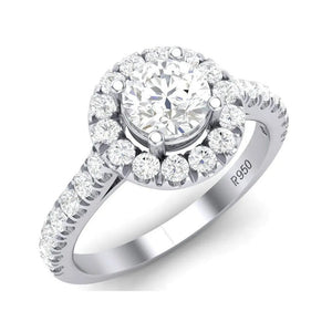 Jewelove™ Rings Women's Band only Platinum Solitaire Halo Engagement Ring with Diamond Shank JL PT 465