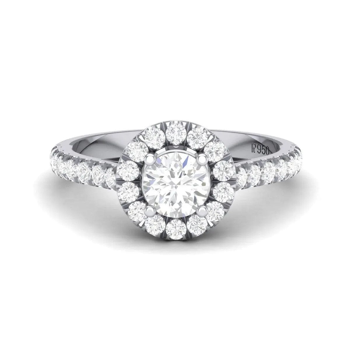 Jewelove™ Rings Women's Band only Platinum Solitaire Halo Engagement Ring with Diamond Shank JL PT 465