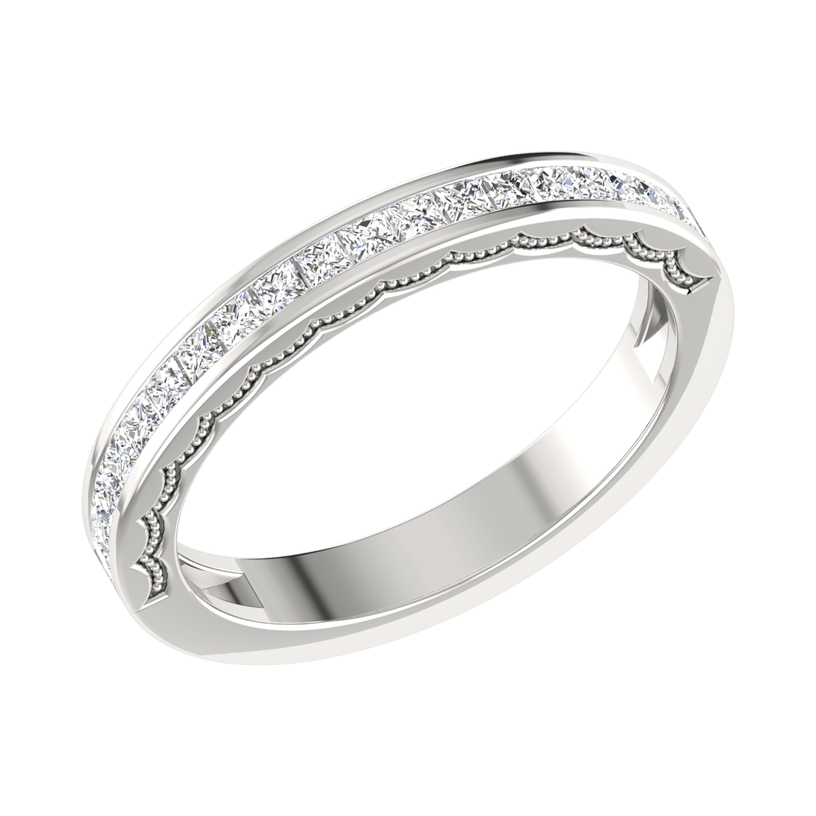 Jewelove™ Rings Princess Cut Half Eternity Platinum Wedding Ring JL PT 6764