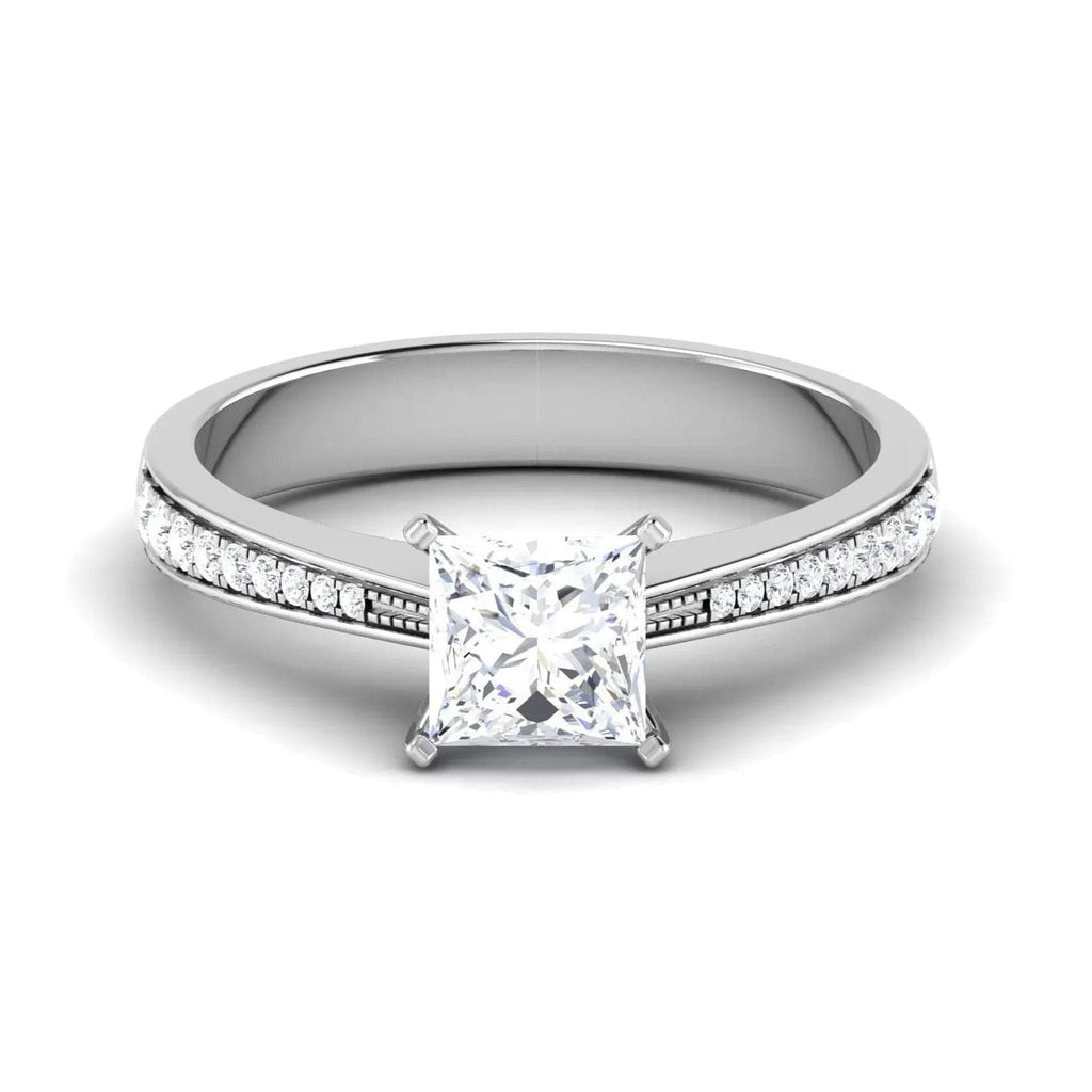 Jewelove™ Rings Women's Band only Princess Cut Solitaire Engagement Ring in Platinum with Diamond Studded Shank JL PT 487