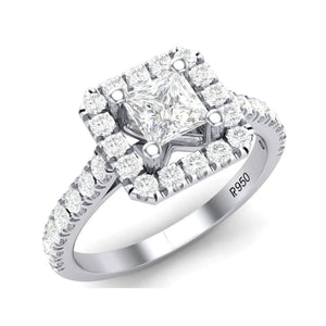 Jewelove™ Rings Princess Cut Solitaire Platinum Ring with Halo Setting for women JL PT 470