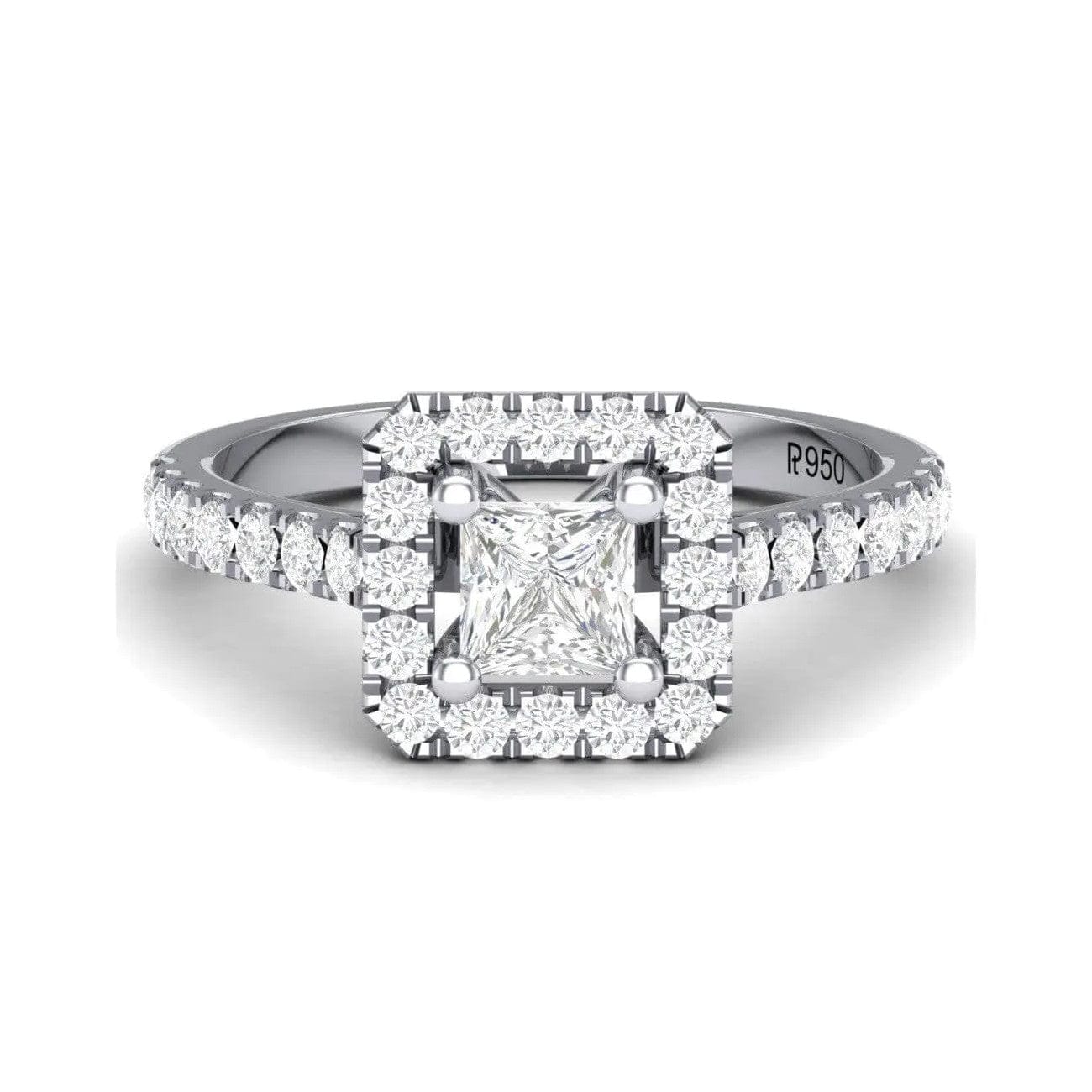 Jewelove™ Rings Princess Cut Solitaire Platinum Ring with Halo Setting for women JL PT 470