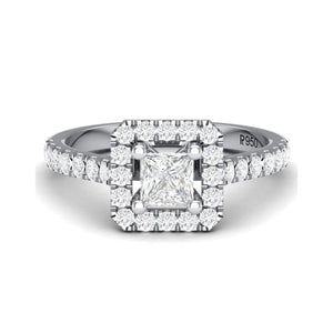 Jewelove™ Rings Princess Cut Solitaire Platinum Ring with Halo Setting for women JL PT 470