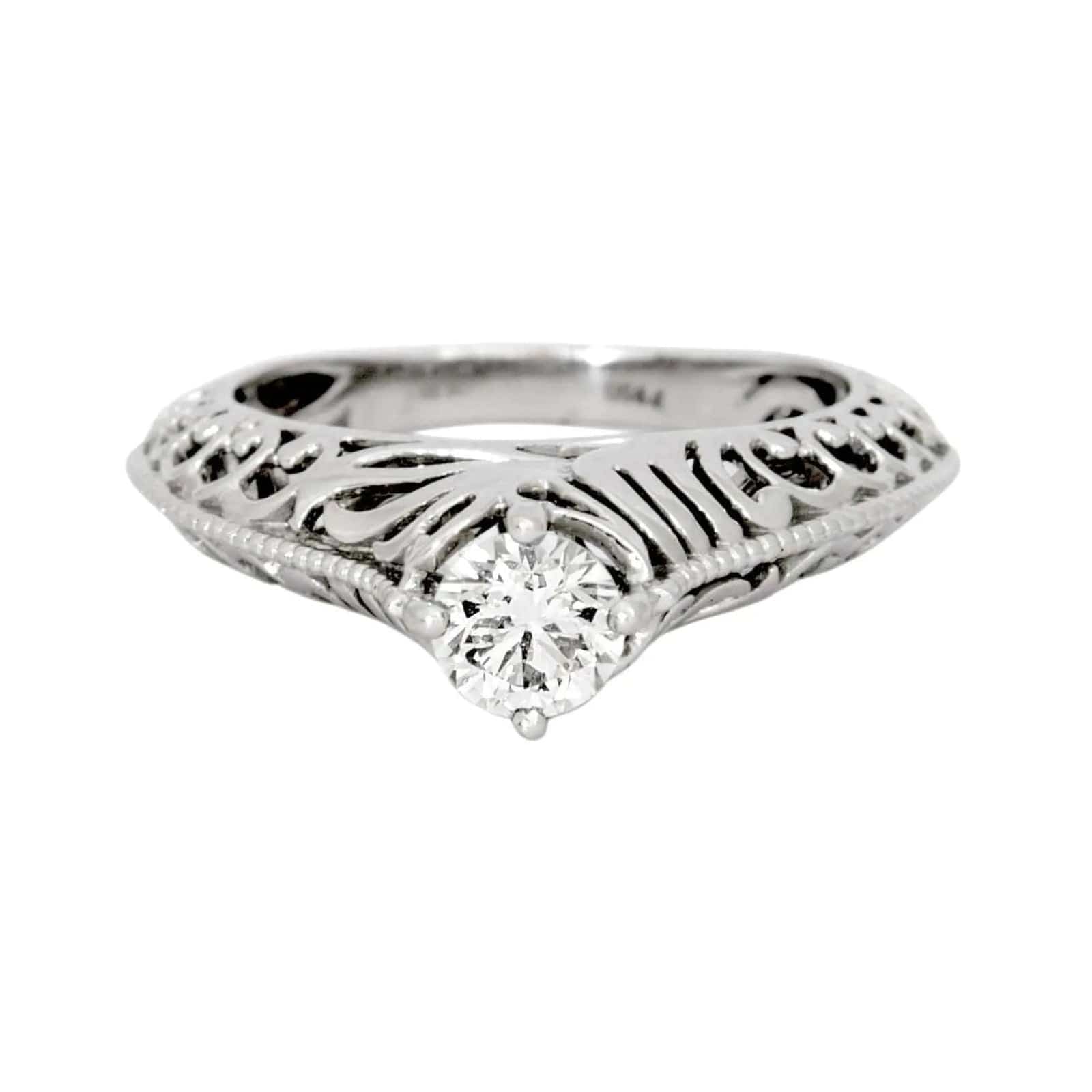 Jewelove™ Rings Women's Band only Ready to Ship - Ring Size 10.5, Platinum Solitaire Engagement Ring with Filigree JL PT 506