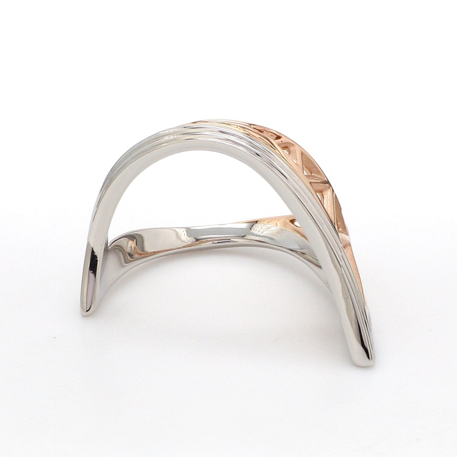 Jewelove™ Rings Women's Band only Ready to Ship - Ring Size 12, Designer V -shape Platinum & Rose Gold Cocktail Ring for Women JL PT 967