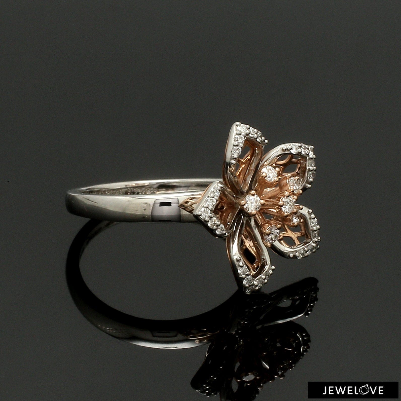 Jewelove™ Rings Ready to Ship - Ring Size 12 - Platinum Pink Flower with Diamonds Ring for Women JL PT 1311