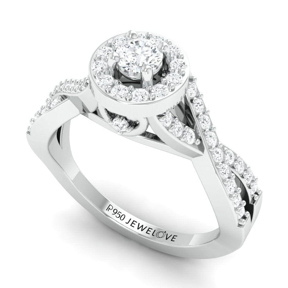 Jewelove™ Rings J VS / Women's Band only Ready to Ship - Ring Size 14, Designer Platinum Solitaire Ring with Halo & Designer Shank JL PT 677