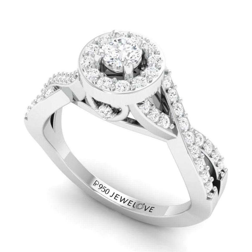 Jewelove™ Rings J VS / Women's Band only Ready to Ship - Ring Size 14, Designer Platinum Solitaire Ring with Halo & Designer Shank JL PT 677