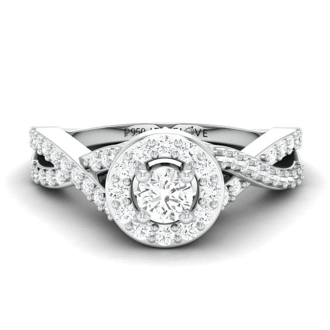 Jewelove™ Rings J VS / Women's Band only Ready to Ship - Ring Size 14, Designer Platinum Solitaire Ring with Halo & Designer Shank JL PT 677