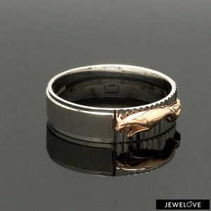 Jewelove™ Rings Men's Band only Ready to Ship - Ring Size 21 - Platinum Ring with Rose Gold Jaguar for Men JL PT 1308