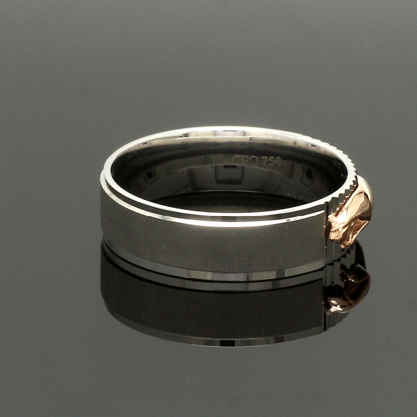 Jewelove™ Rings Men's Band only Ready to Ship - Ring Size 21 - Platinum Ring with Rose Gold Jaguar for Men JL PT 1308