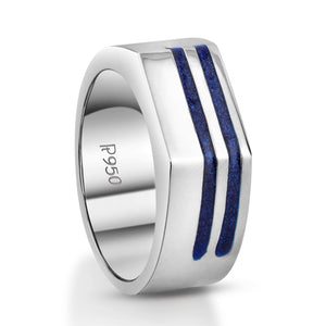 Jewelove™ Rings Men's Band only Ready to Ship - Ring Size 24, Men of Platinum | Heavy Platinum Signet Ring with Blue Enamel for Men JL PT 1057