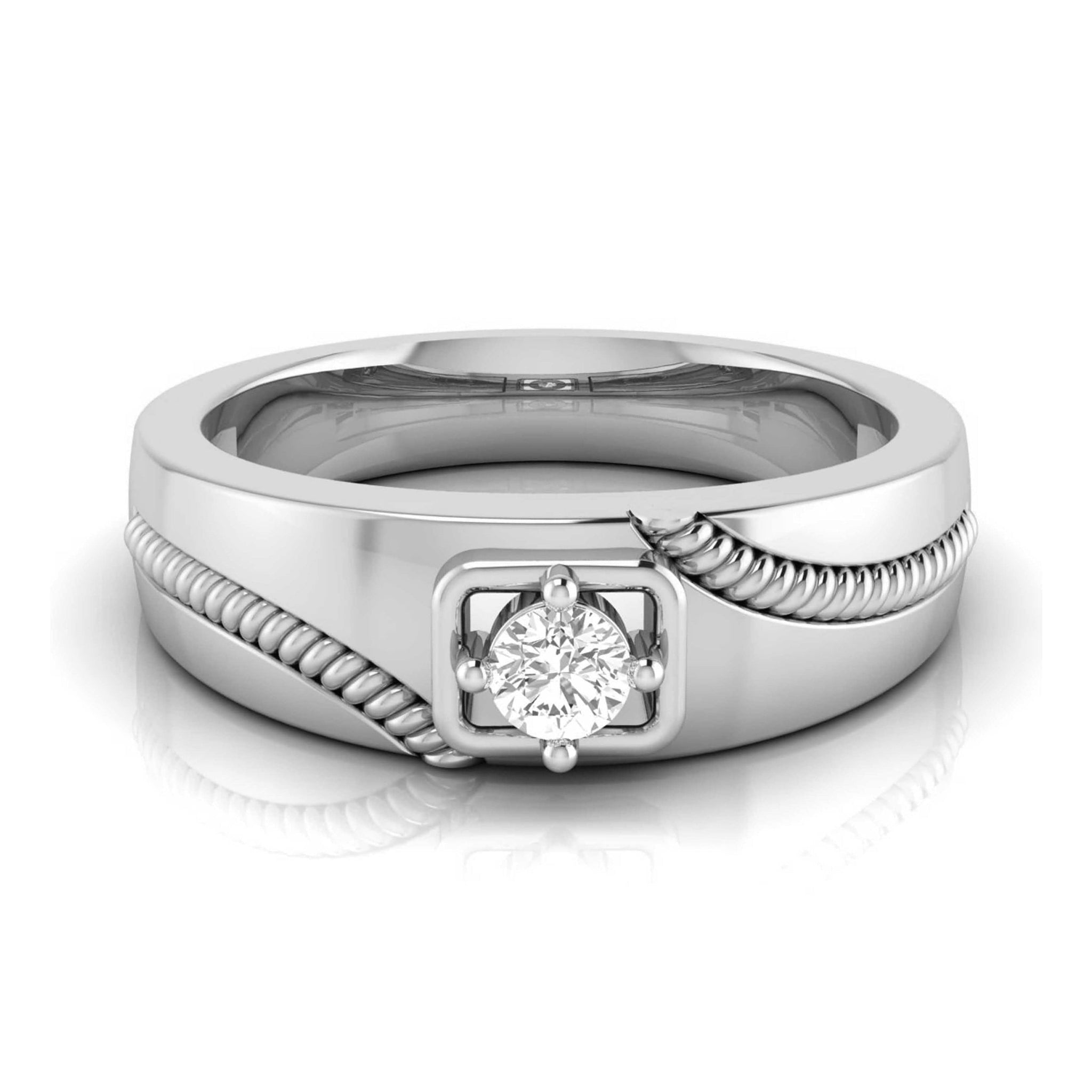 Jewelove™ Rings Ready to Ship - Ring Size 29,  Single Diamond Rope Style Platinum Men’s Ring JL PT 623