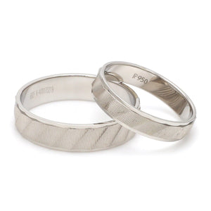 Jewelove™ Rings Ready to Ship - Ring Sizes 11, 20 - Designer Plain Platinum Love Bands with Unique Slanting Texture JL PT 1108