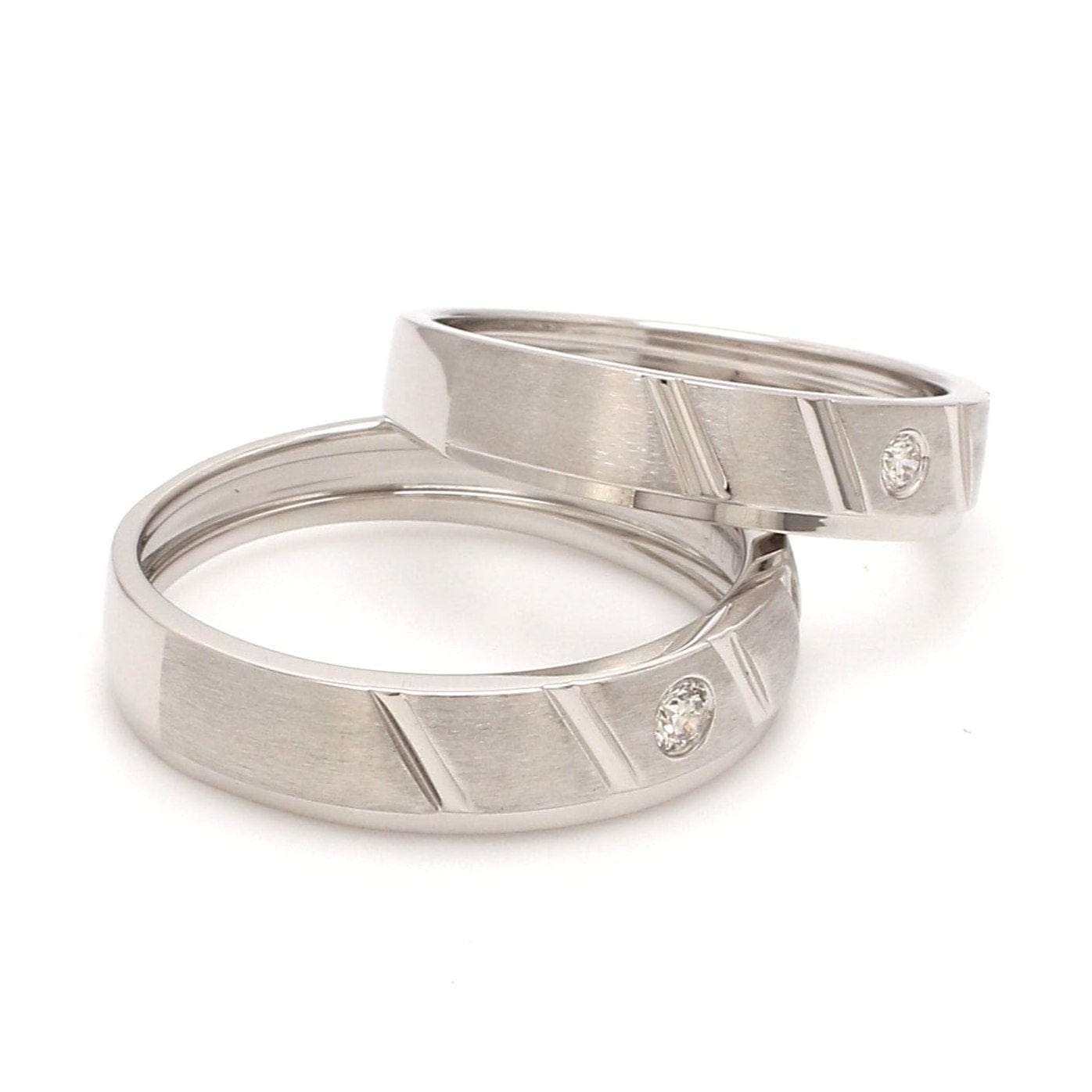 Jewelove™ Rings Ready to Ship - Ring Sizes 12, 18 - Designer Platinum Couple Rings with Single Diamonds JL PT 1125