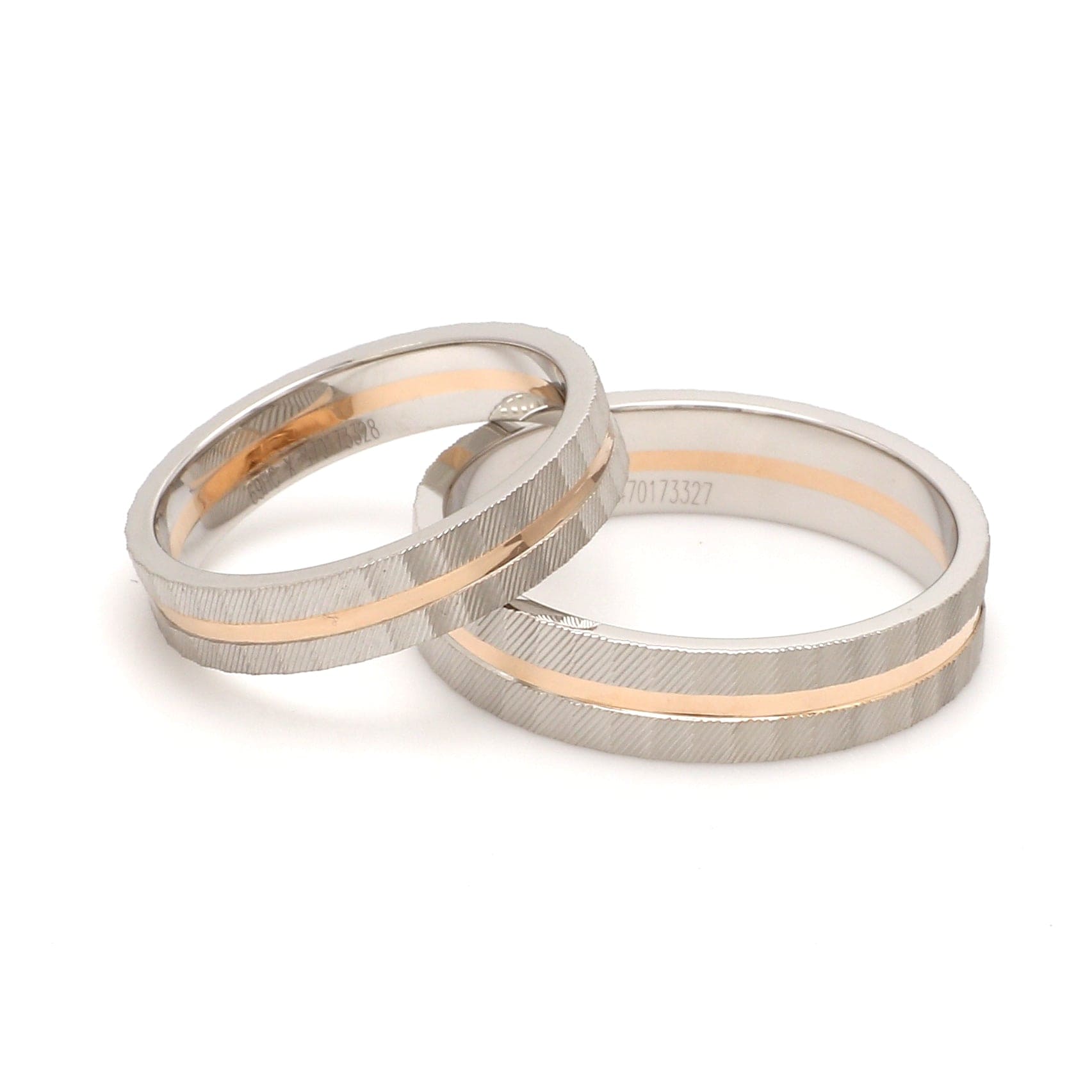 Jewelove™ Rings Ready to Ship - Ring Sizes 12, 21 - Designer Platinum & Rose Gold Couple Rings with a Groove JL PT 1128