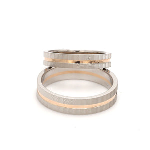 Jewelove™ Rings Ready to Ship - Ring Sizes 12, 21 - Designer Platinum & Rose Gold Couple Rings with a Groove JL PT 1128