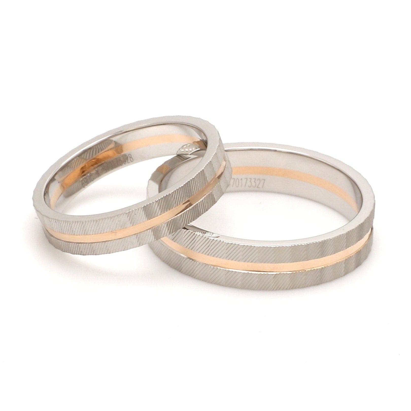 Jewelove™ Rings Ready to Ship - Ring Sizes 12, 21 - Designer Platinum & Rose Gold Couple Rings with a Groove JL PT 1128