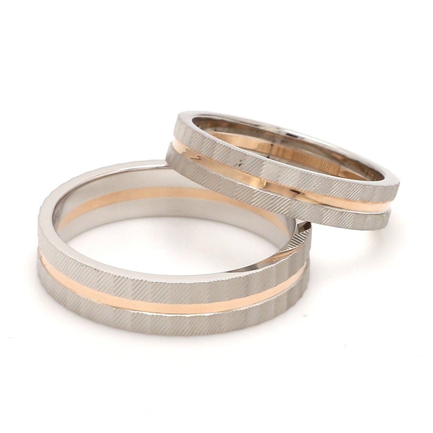 Jewelove™ Rings Ready to Ship - Ring Sizes 12, 21 - Designer Platinum & Rose Gold Couple Rings with a Groove JL PT 1128