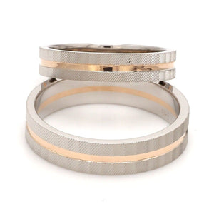 Jewelove™ Rings Ready to Ship - Ring Sizes 12, 21 - Designer Platinum & Rose Gold Couple Rings with a Groove JL PT 1128