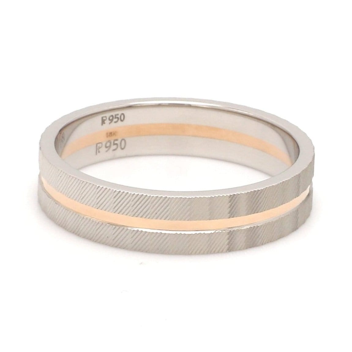 Jewelove™ Rings Ready to Ship - Ring Sizes 12, 21 - Designer Platinum & Rose Gold Couple Rings with a Groove JL PT 1128