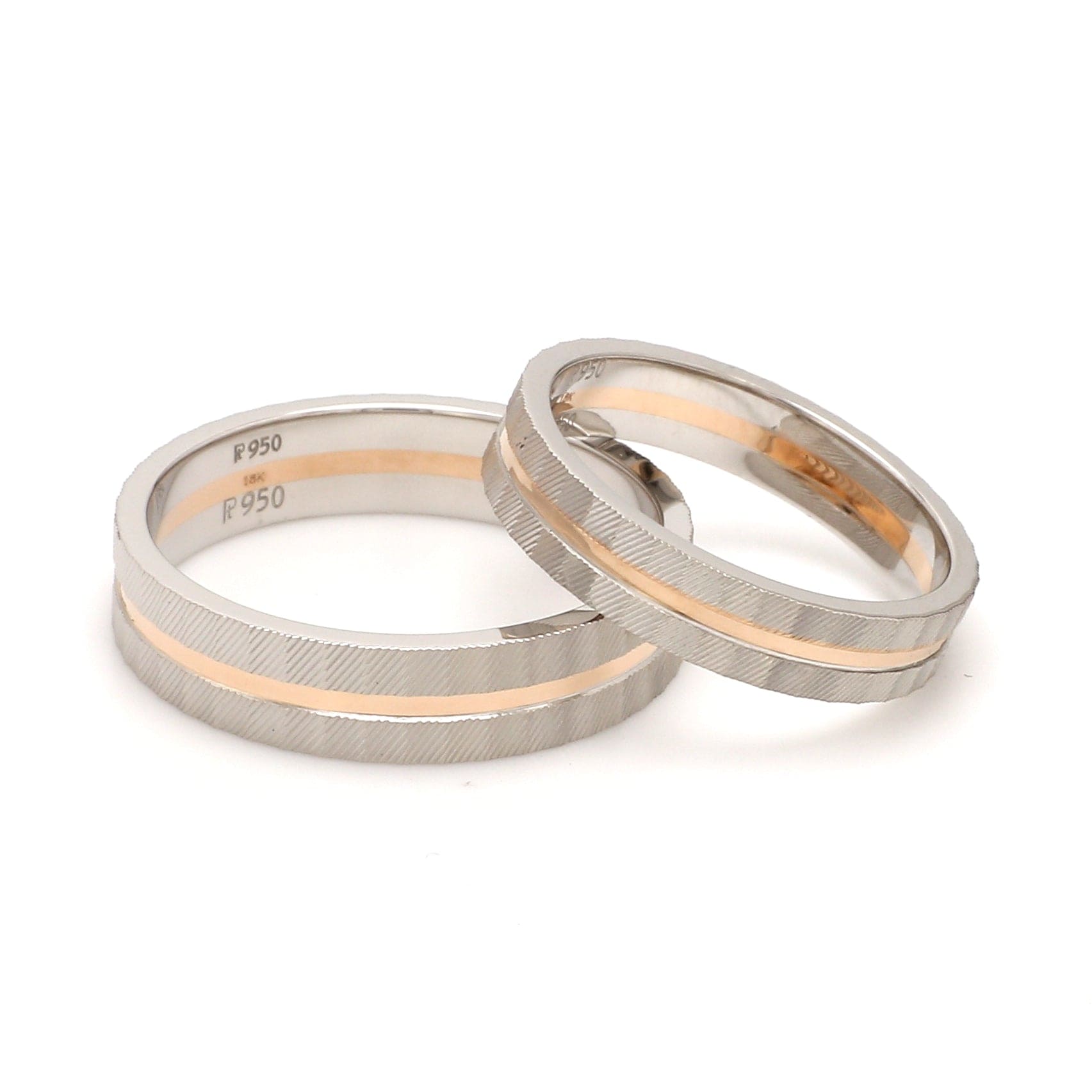 Jewelove™ Rings Both Ready to Ship - Ring Sizes 12, 21 - Designer Platinum & Rose Gold Couple Rings with a Groove JL PT 1128