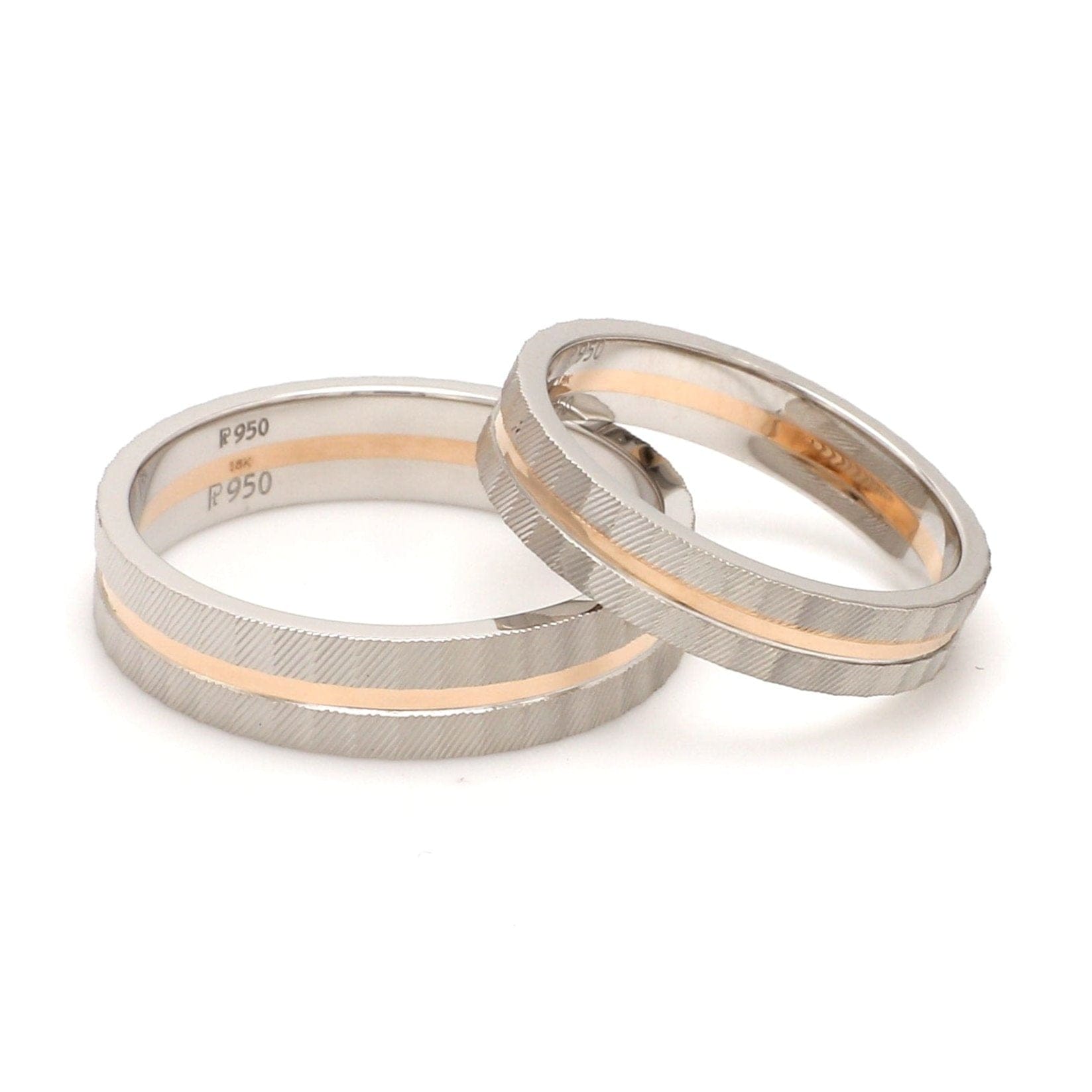 Jewelove™ Rings Both Ready to Ship - Ring Sizes 12, 21 - Designer Platinum & Rose Gold Couple Rings with a Groove JL PT 1128