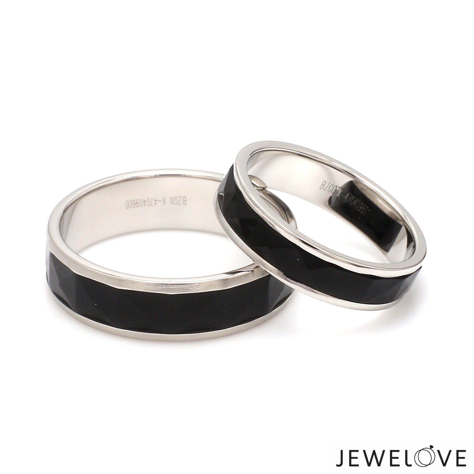 Jewelove™ Rings Ready to Ship - Ring Sizes 12, 22 - Platinum Couple Rings with Black Ceramic JL PT 1330