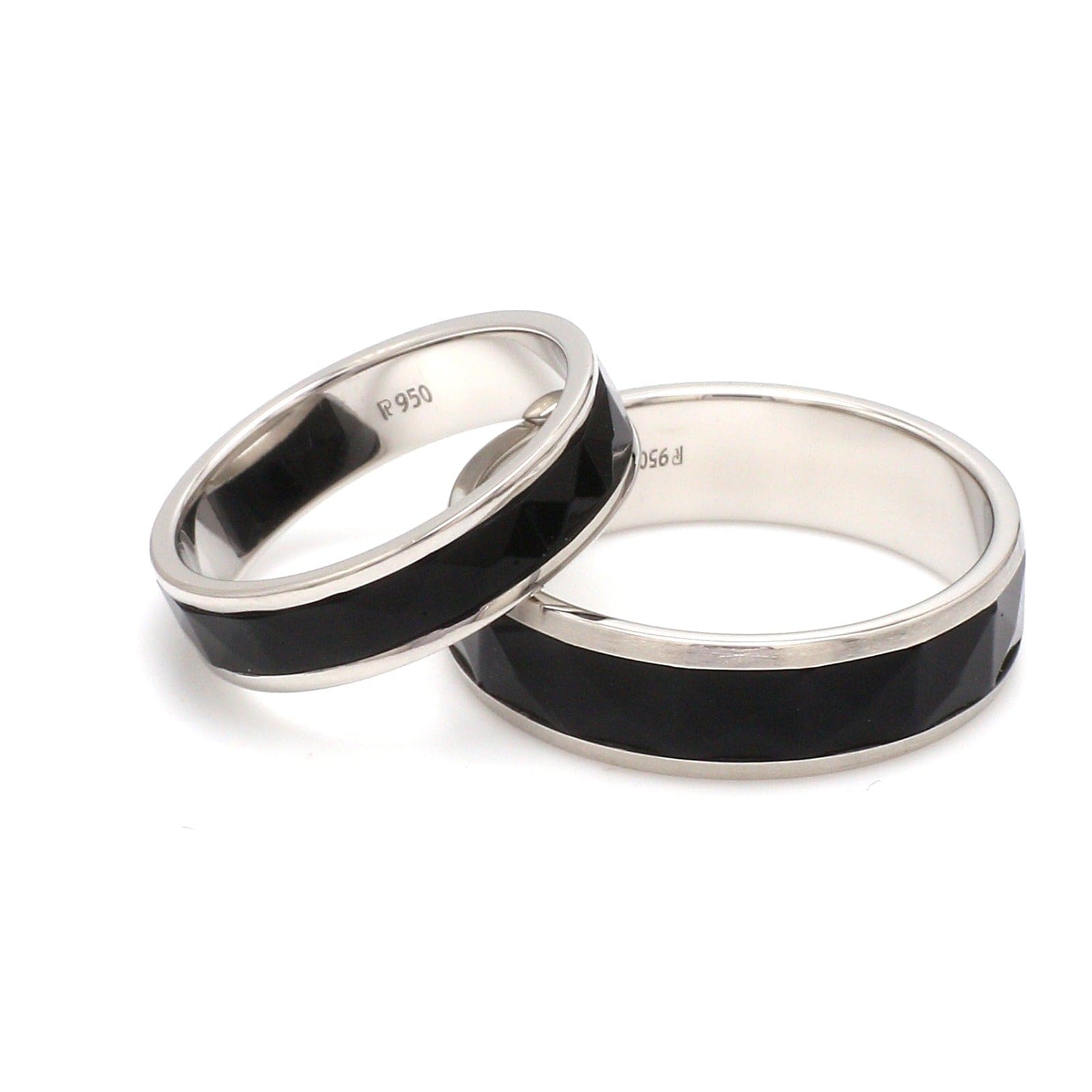 Jewelove™ Rings Ready to Ship - Ring Sizes 12, 22 - Platinum Couple Rings with Black Ceramic JL PT 1330