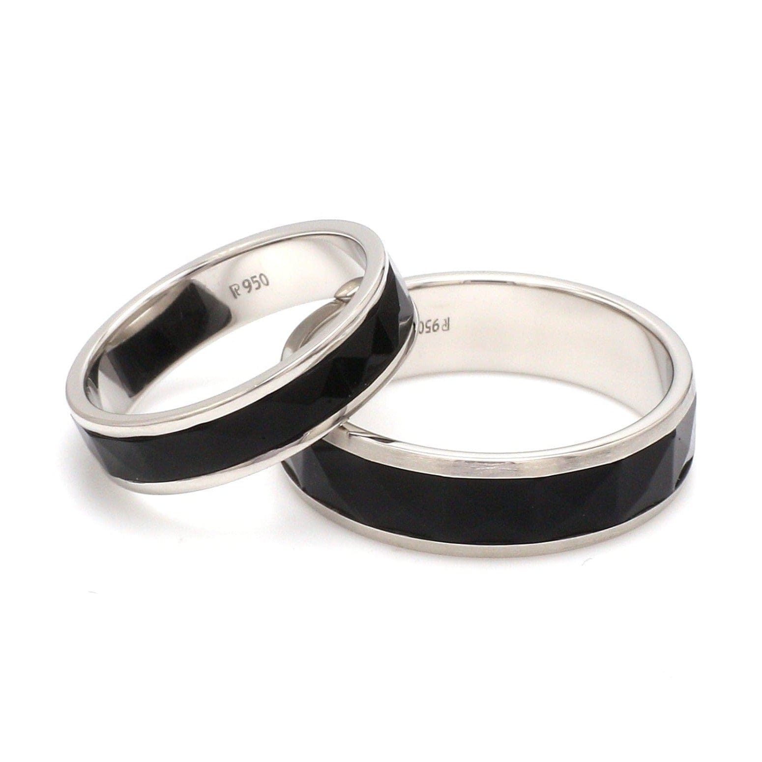 Jewelove™ Rings Ready to Ship - Ring Sizes 12, 22 - Platinum Couple Rings with Black Ceramic JL PT 1330