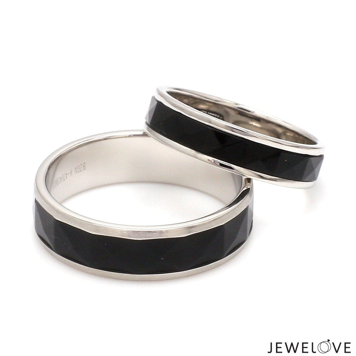 Jewelove™ Rings Both Ready to Ship - Ring Sizes 12, 22 - Platinum Couple Rings with Black Ceramic JL PT 1330