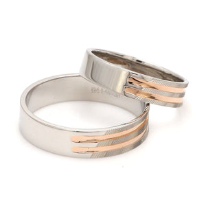 Jewelove™ Rings Ready to Ship - Ring Sizes 12, 22 - Textured Platinum & Rose Gold Couple Rings with Two Grooves JL PT 1129