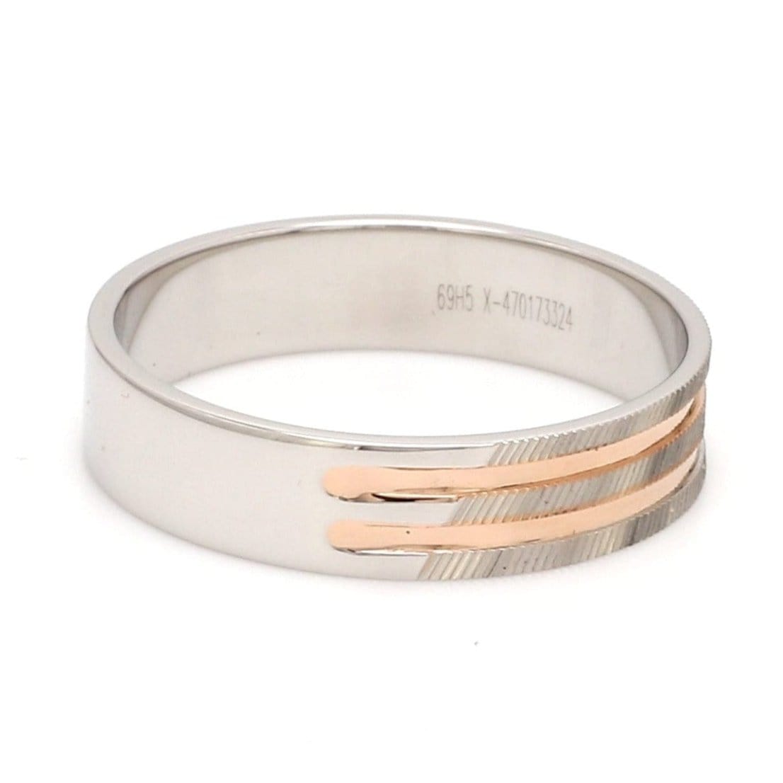 Jewelove™ Rings Ready to Ship - Ring Sizes 12, 22 - Textured Platinum & Rose Gold Couple Rings with Two Grooves JL PT 1129